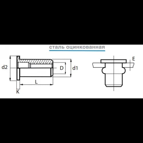 Заклепка с внутренней резьбой СТ 6-гр. 1/2 уменьшенный бортик, закрытая Bralo M5 331705007