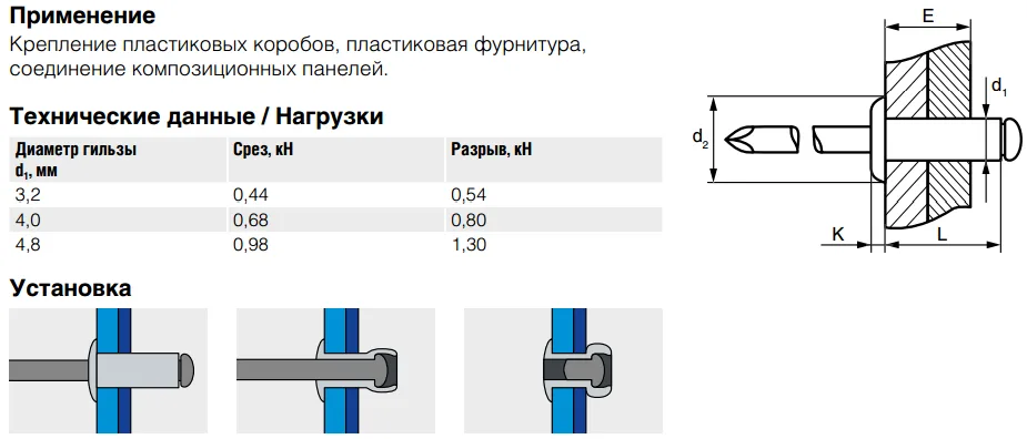 Заклепка Bralo вытяжная алюминиевая стандартный бортик, 3.2х6x6 мм.