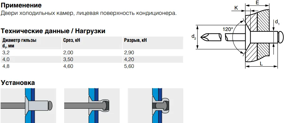 Заклепка Bralo вытяжная нержавеющая сталь потайной бортик А2 01270003206, 3.2х6x6 мм.